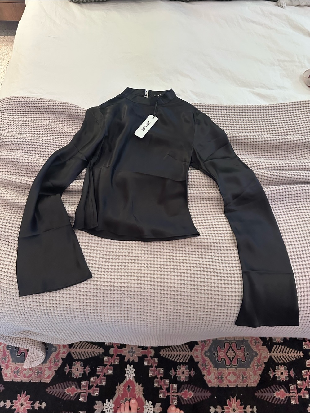 ROLLA'S Black Satin Mock-Neck Long-Sleeve Top